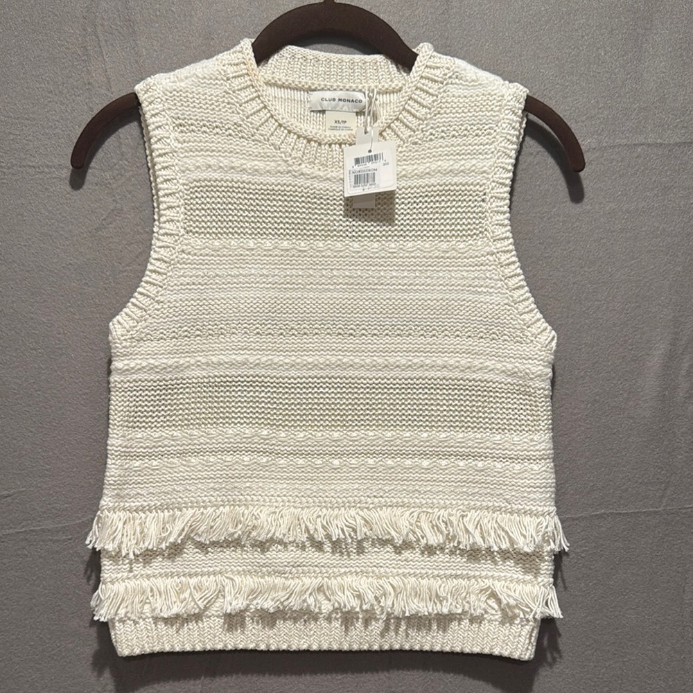 Club Monaco Cream Knit Fringe Tank Top - NWT - Picture 3 of 9